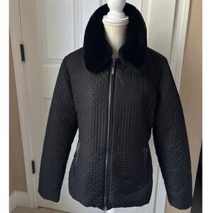 JONES NEW YORK Black Quilted Removable Faux Collar Jacket-L